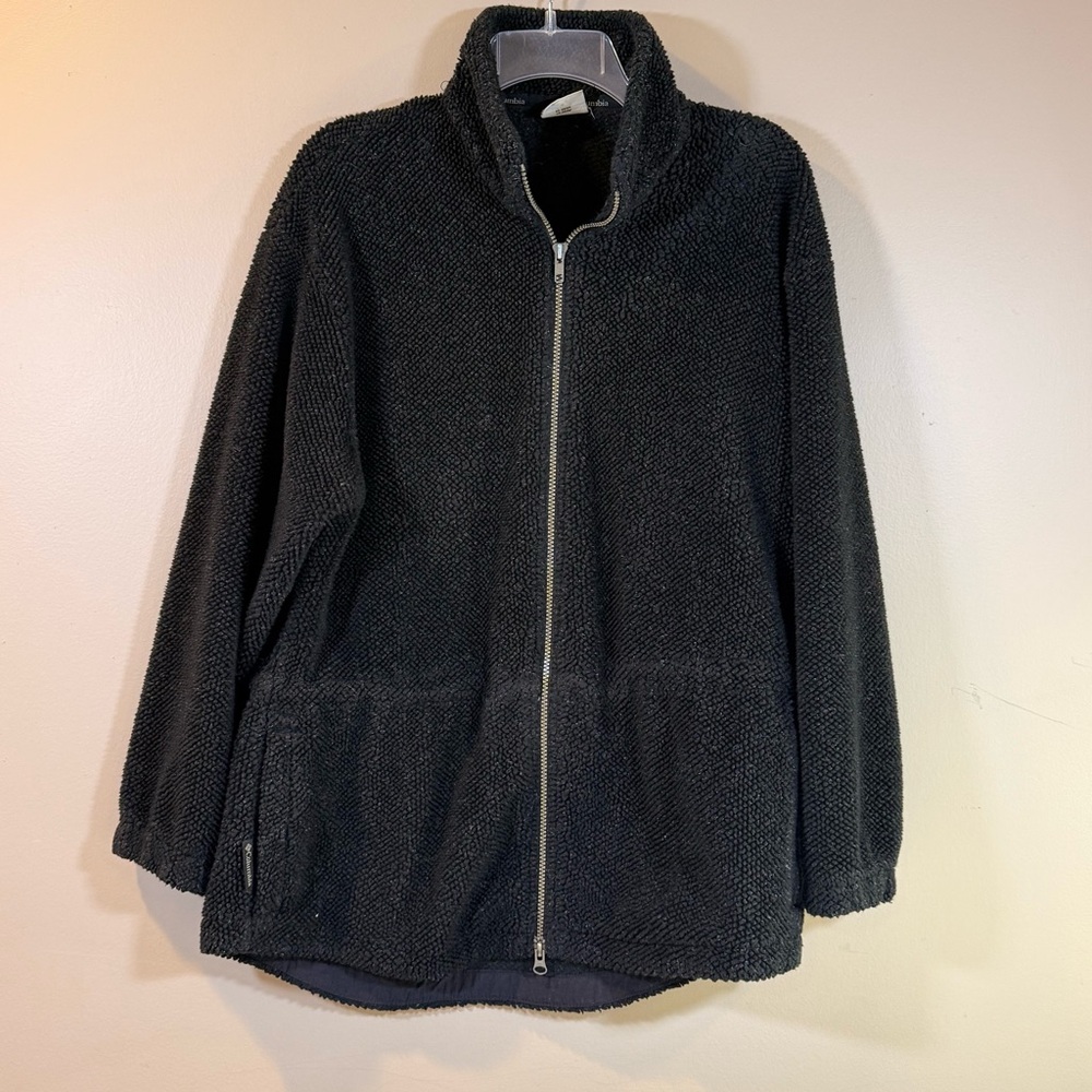 Columbia Gray Sherpa Fleece Full Zip Deep Pile Vtg USA Outdoor Gorpcore Cozy EUC
